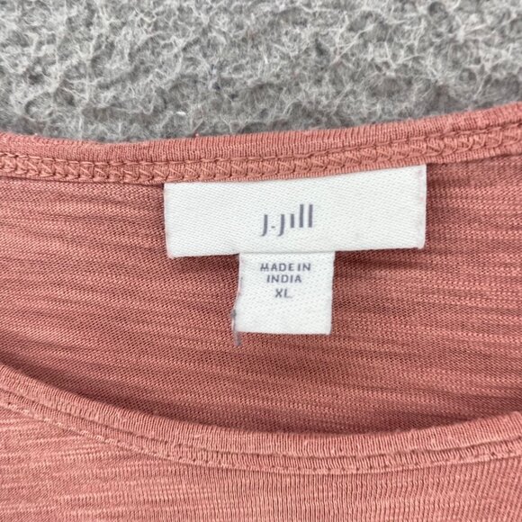 J Jill Top Womens Extra Large Blush Pink Slub Knit 3/4 Sleeve Pleat Lace Stretch - Picture 5 of 10